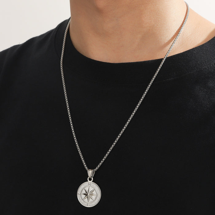 Wholesale Stainless Steel Compass Pendant Men's Necklace JDC-NE-ChengHan021