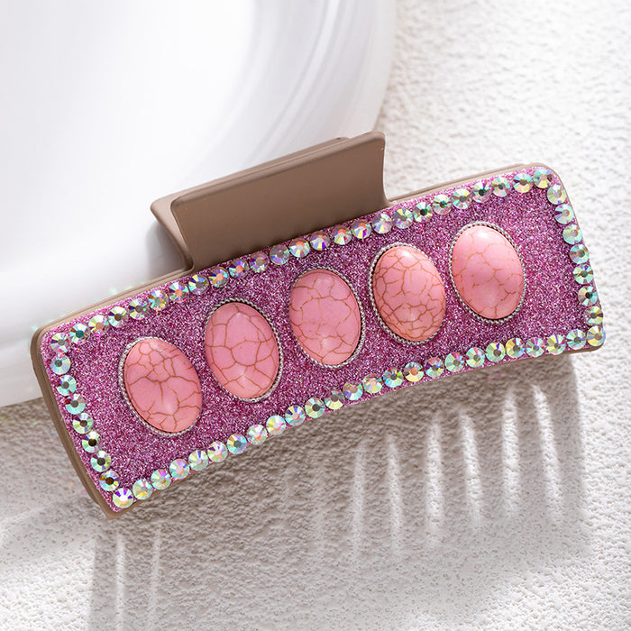 Wholesale Bohemian turquoise grab clip high-end female retro leopard print sequined leather ethnic style back of the head shark clip