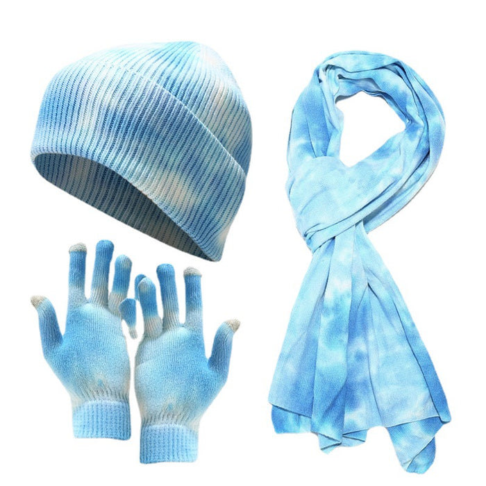Wholesale Tie-dye knitted winter outdoor hat set for men and women.