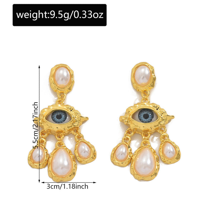 Wholesale Exaggerated personality, Devil's Eye earrings, light luxury, high-end feel, retro niche, pearl droplet earrings