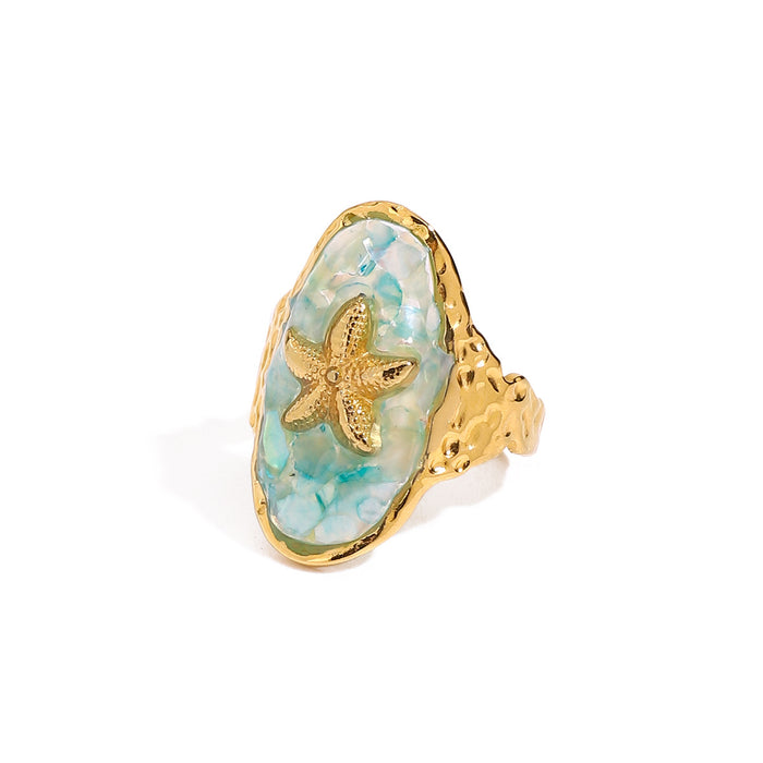 Wholesale Stainless Steel Blue Oil Drip Broken Shell Starfish Ring