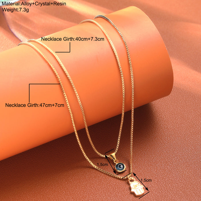Wholesale Retro New Light Luxury Chain Set, Simple Devil's Eye Palm Necklace, Gold 2-piece Set