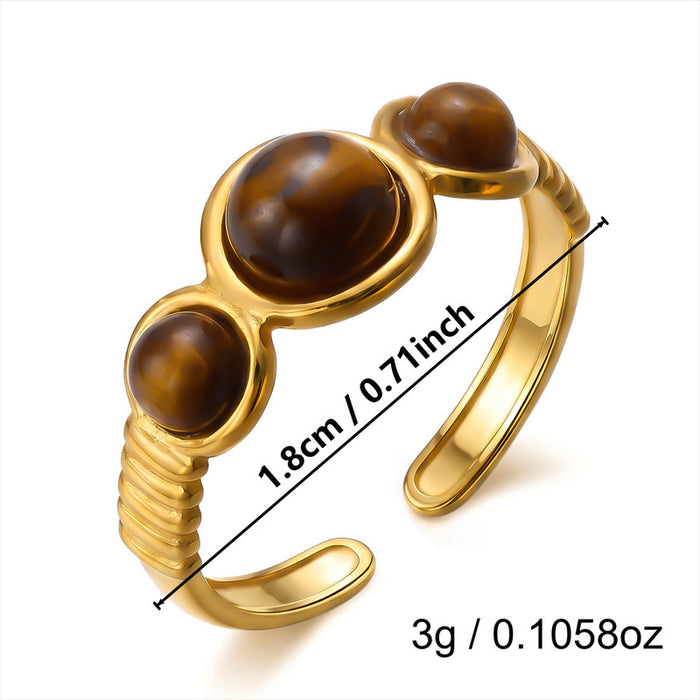 Wholesale Gold Plated Tiger Eye Stone Ring with Vintage Texture and Layered Beads