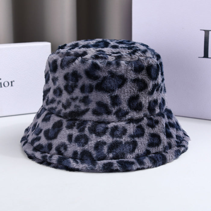 Wholesale Women's Leopard Print Bucket Hat Cloche Hat, Plush Bucket Hat for Women