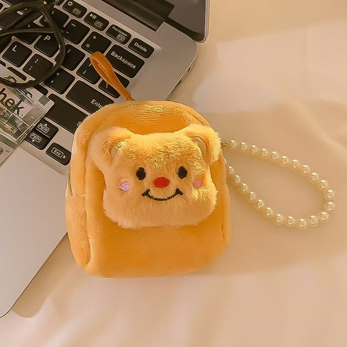 Wholesale Cute Bear Plush Card Bag Women's Mini Coin Purse Student Schoolbag Keychain Pendant Portable Headset Bag