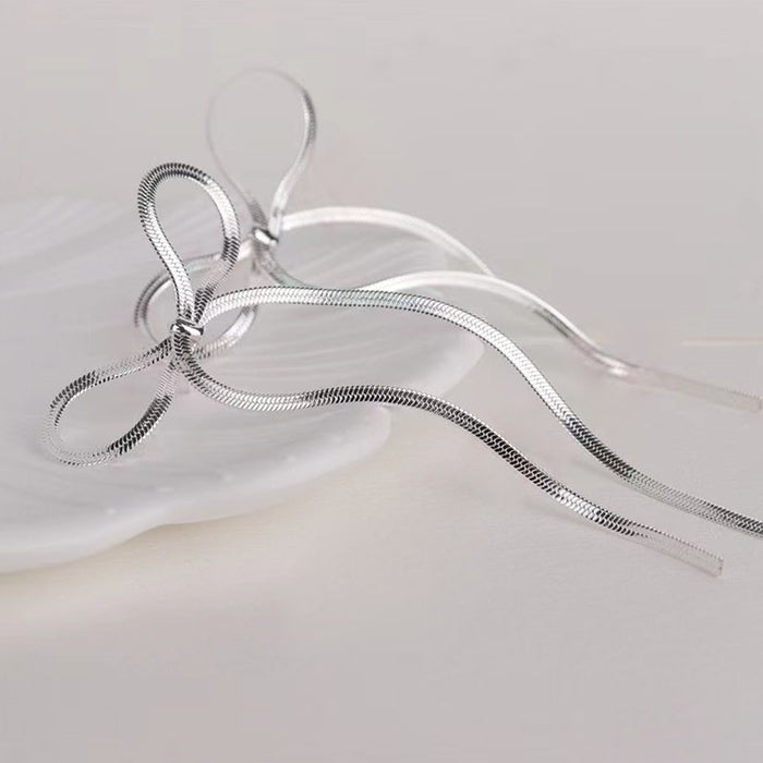 Wholesale Metal Ribbon Knotted Bow Stud Earrings JDC-ES-LiR003