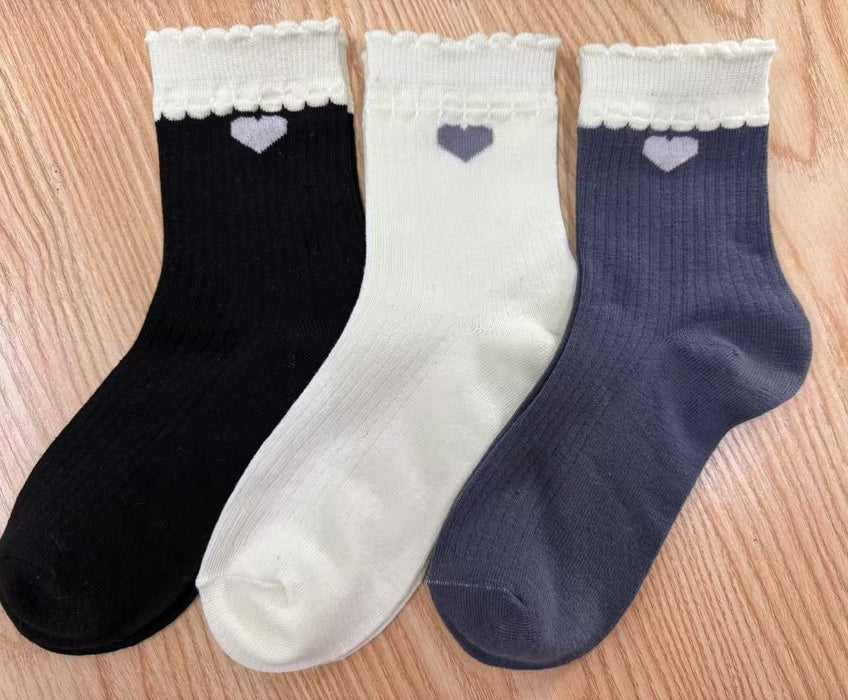 Wholesale Bubble mouth double-layer lace contrasting socks solid color stacking socks anti odor and sweat absorbing