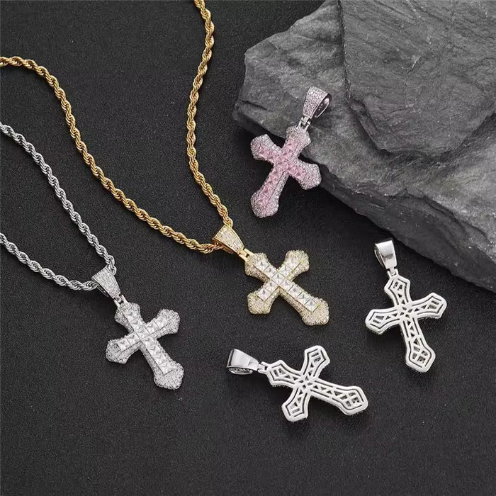 Wholesale Copper Inlaid Colored Zircon Cross Necklace JDC-NE-YaChuang001