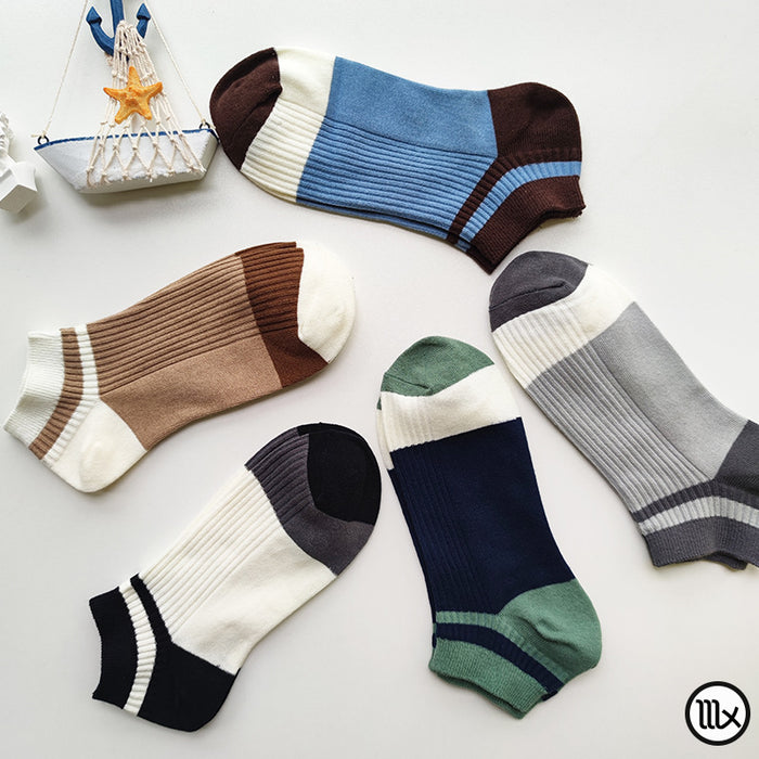 Wholesale Color blocked striped socks, pure cotton low cut boat socks, sports socks
