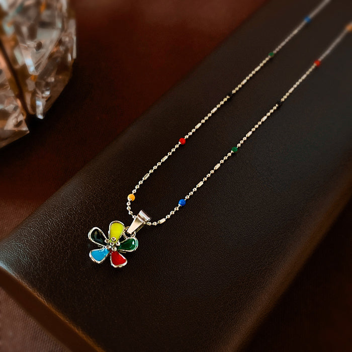 Wholesale Titanium Steel Ball Beads Colorful Oil Dripping Flower Necklace JDC-NE-PingY003