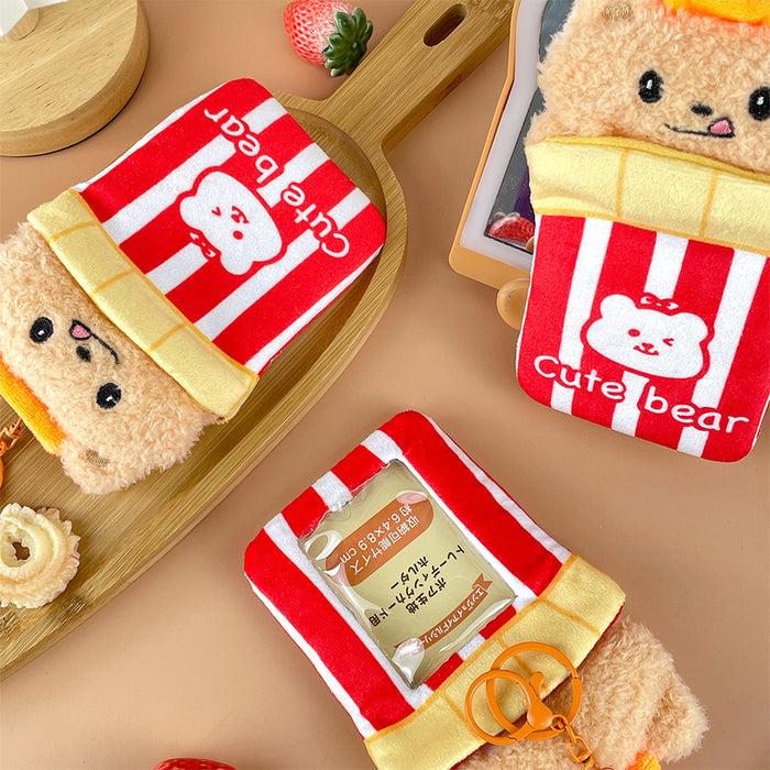 Wholesale Little Bear Plush Card Set French Fries Bear Rice Card Photo Storage Protective Set Small Card Pendant