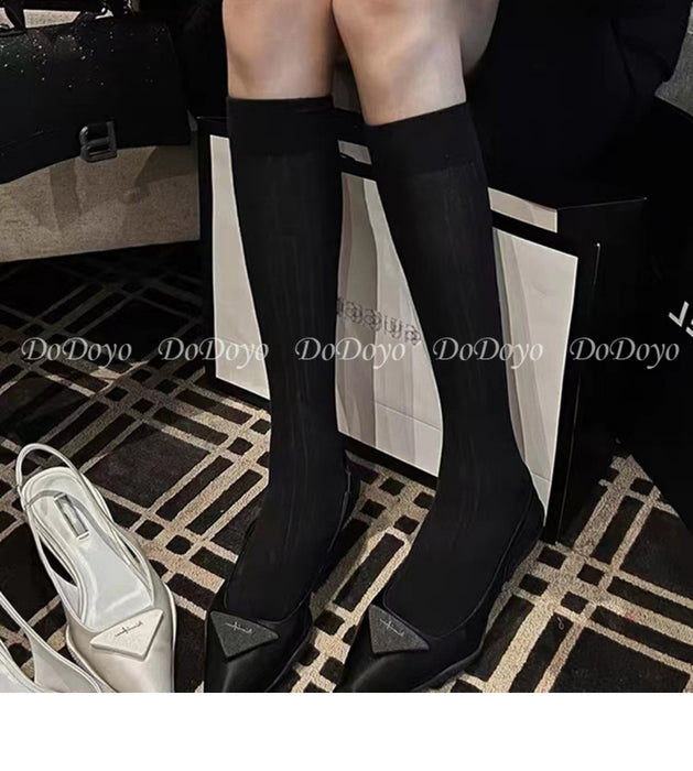 Wholesale Grey socks, calf socks, vertical stripes, runway style, knitted long tube, stacked cotton socks