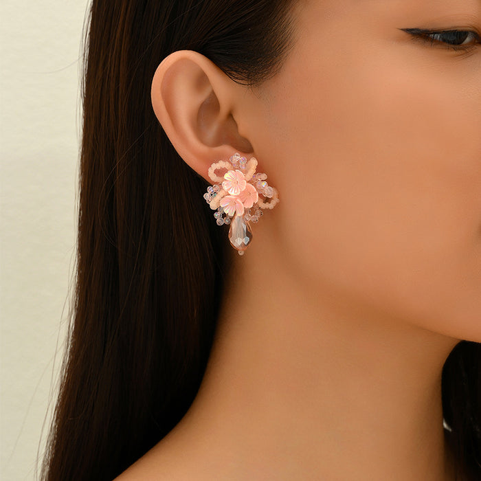 Wholesale Vintage Jewelry Personalized Beaded Imitation Crystal Earrings Silver Needle Anti tassel Earrings