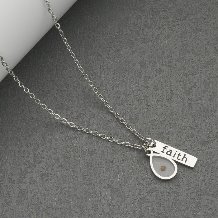 Wholesale  Water Drop Love-shaped Mustard Seed Long Stainless Steel Necklace