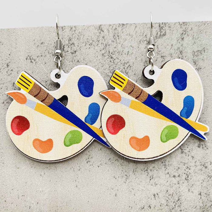 Wholesale Teachers'  Day Earrings Pencil Alarm Clock Wooden Earrings School Season Student Earrings