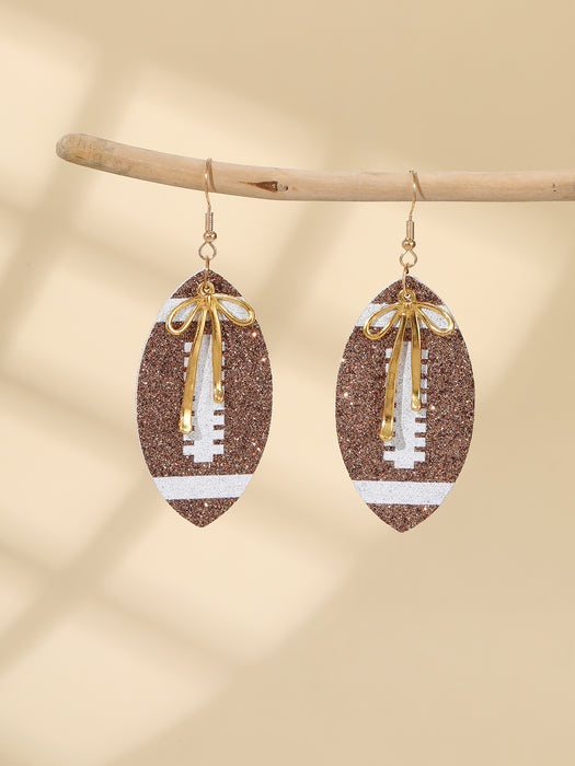 Wholesale Sporty PU leather printed rugby ball earrings