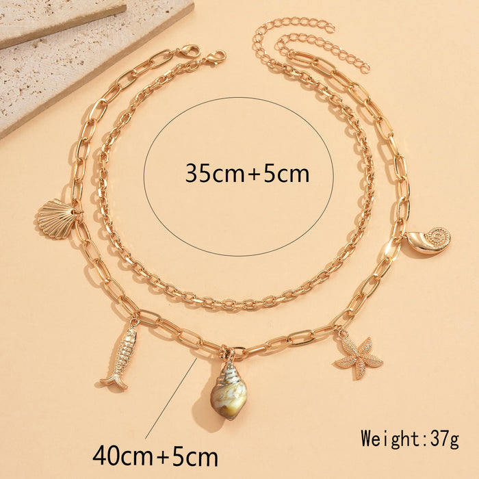 Wholesale Shell pendant necklace, fashionable and versatile double-layer beach accessory