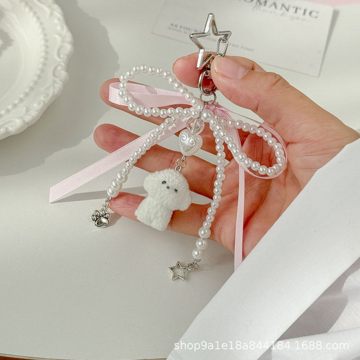 Wholesale Cute Pearl Bow Pendant Bag Mobile Phone Keychain Exquisite Small Gift