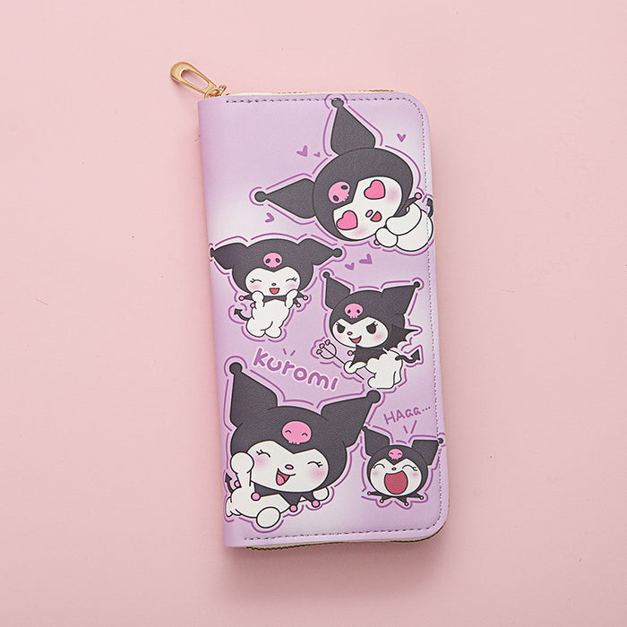 Wholesale Long Wallet Female Student Cartoon Kuromi Fresh New Large Capacity Mobile Phone Wallet Zipper Card Bag Clutch Bag JDC-WT-QT009