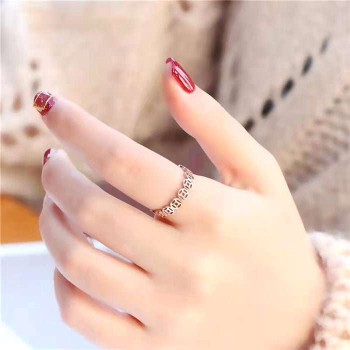 Wholesale Hollow out copper coin ring with retro opening and adjustable tail ring, lucky money element ring, index finger bracelet