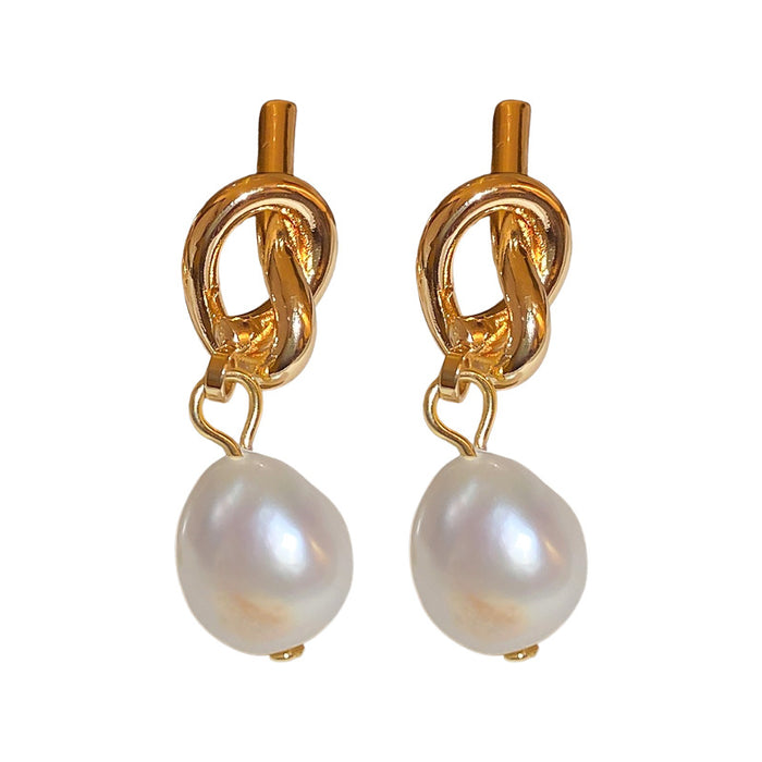 Wholesale Classic, high-end, fashionable, natural pearl knot earrings, versatile, long earrings, ear clips