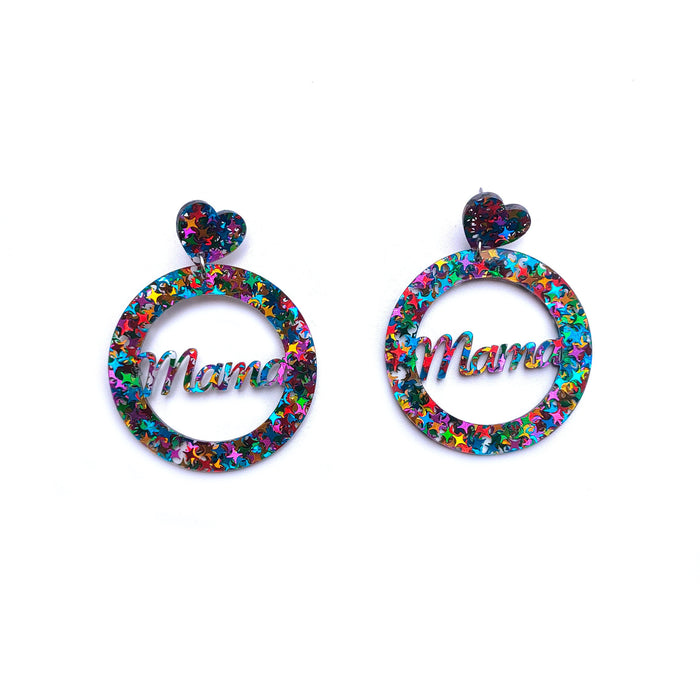 Wholesale Love Circle Mother's Day Mama Colorful Acrylic Earrings JDC-ES-QiuG002