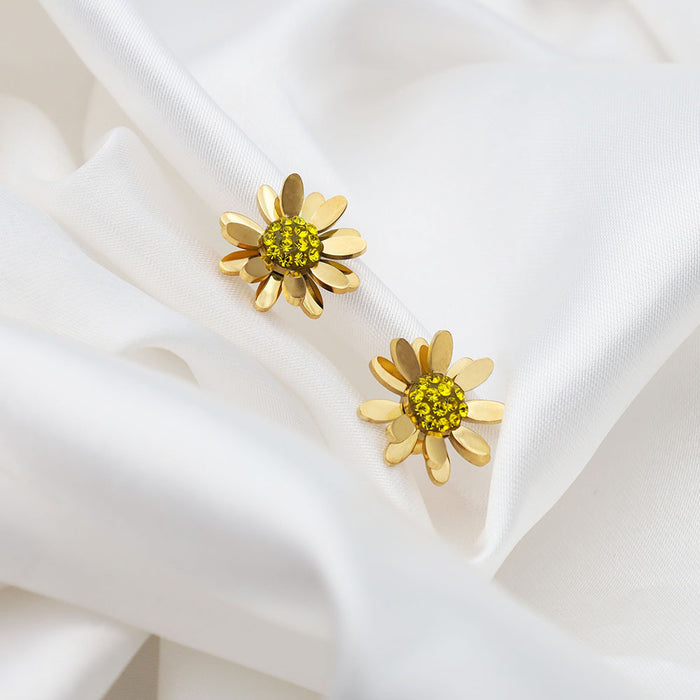 Wholesale  zircon chrysanthemum titanium steel earrings