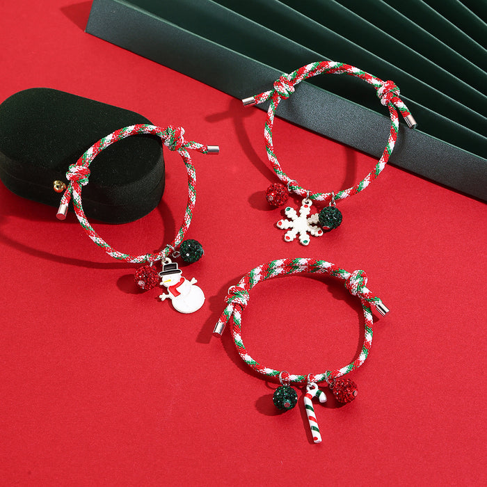 Wholesale Christmas Hand Jewelry Acrylic Pendant Christmas Braided Bracelet Snowflake Snowman Christmas Bracelet