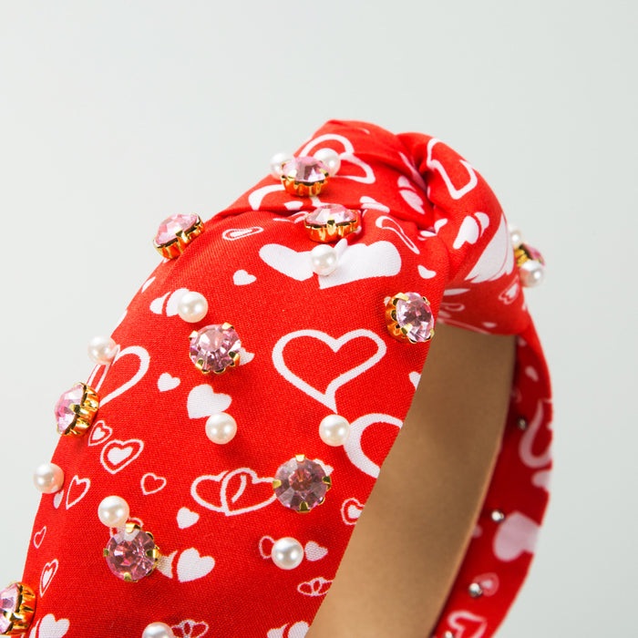 Wholesale Valentine' s Day Heart Pattern Rhinestone Beaded Headband