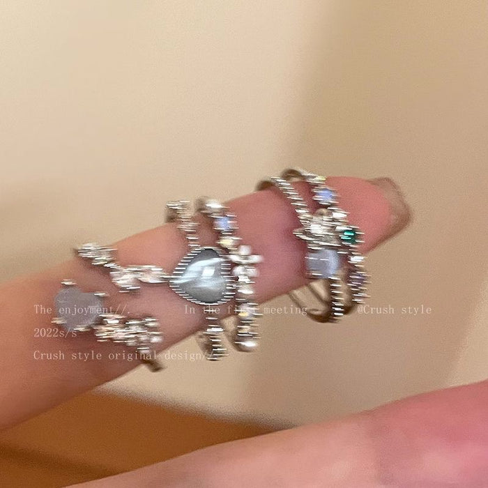 Wholesale Sea Blue love Moonlight zircon open ring tadjustable ring