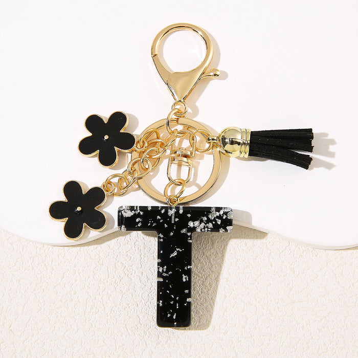 Wholesale Flower 26 English Letter Pendant Keychain Letter Keychain Women's Bag Accessories