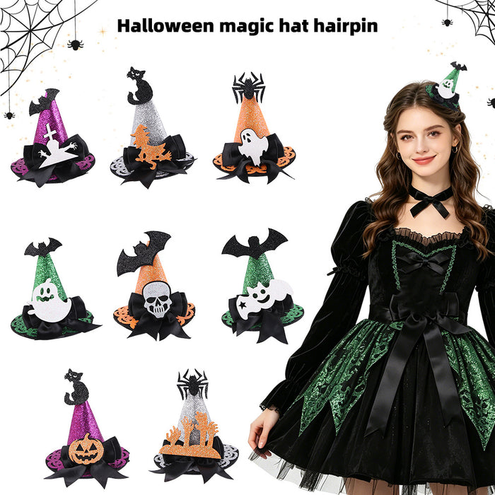 Wholesale Chic Witch Hat Hairpin Cloth Hair Clip With Skull Bat Pumpkin Design Masquerade Party Jewelry Accessory