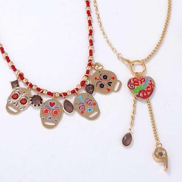 Wholesale 2Piece/Set with Colorful Metal Skull Pendant Necklace Creative  for Women