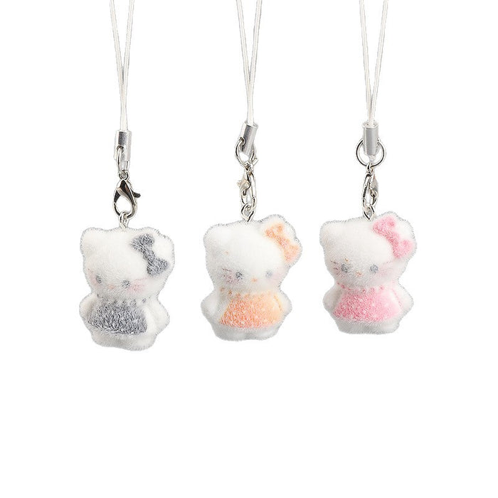 Wholesale Resin flocked cute 3D cat keychain pendant