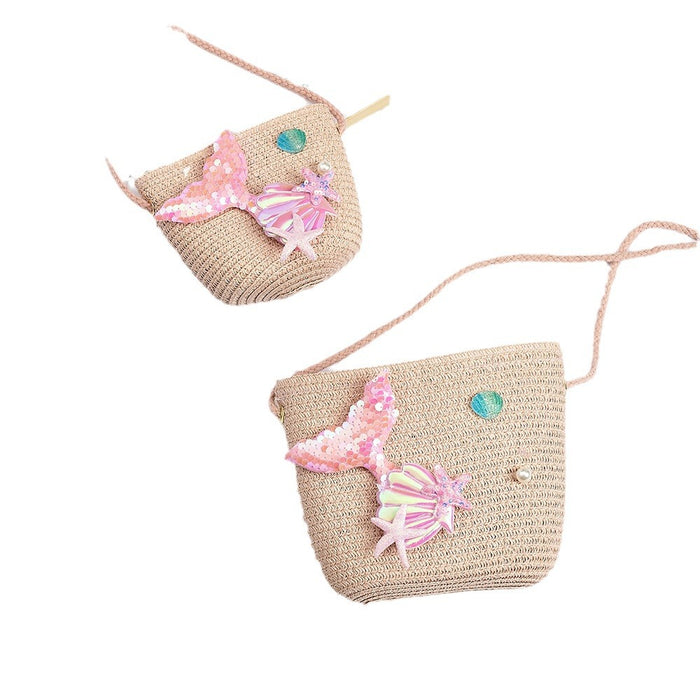 Wholesale Straw Mermaid Crossbody Bag for Girls Cute Summer Beach Purse Resale Gift