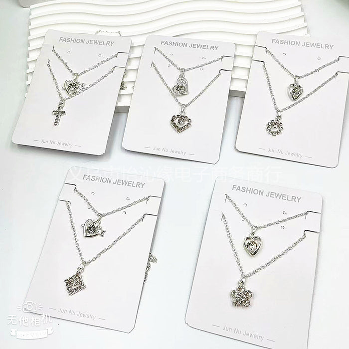Wholesale New 2-piece necklace set with simple rhinestone for girls, collarbone chain, and student necklace set