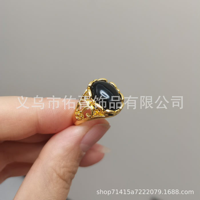 Wholesale New Grandmother Imitation Green Jadeite Ring with Temperament and Opening Imitation Red Green Agate Colored Women's Ring