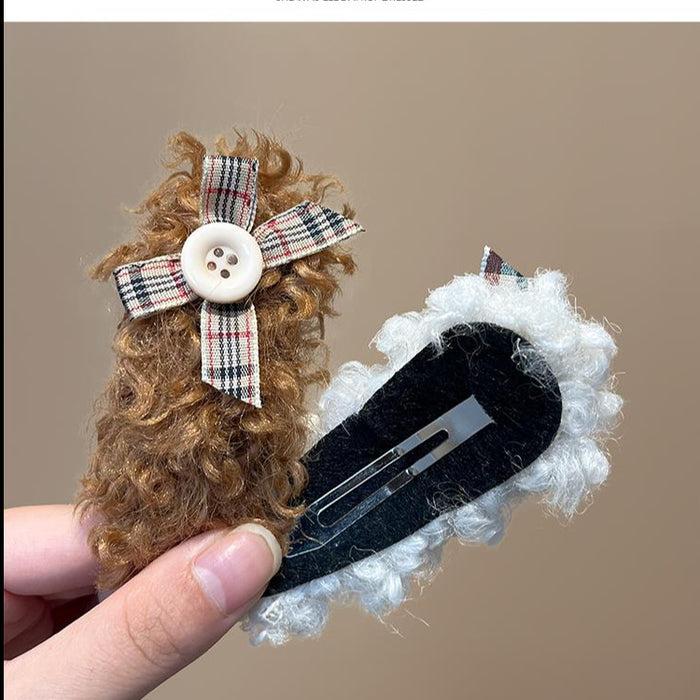 Wholesale Plush bow button hair clip