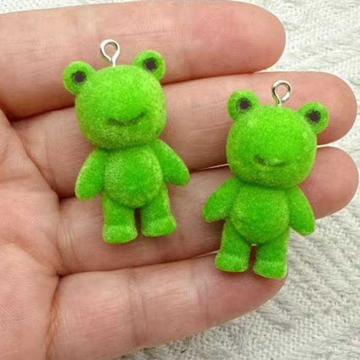 Wholesale 10pcs Resin Flocked Plush Doll Keychain Frog Animal Cute Pet Bag Charm Pendant
