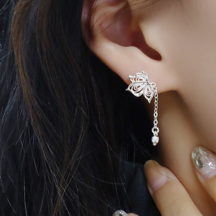 Wholesale Tassel butterfly earrings, light luxury chain, hollowed out and twisted earrings