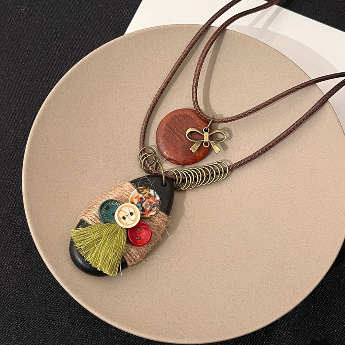 Wholesale Retro Bohemian Ethnic Style Leaf Long Cut Out Geometric Clavicle Chain Zen Style Versatile Personalized Sweater Chain