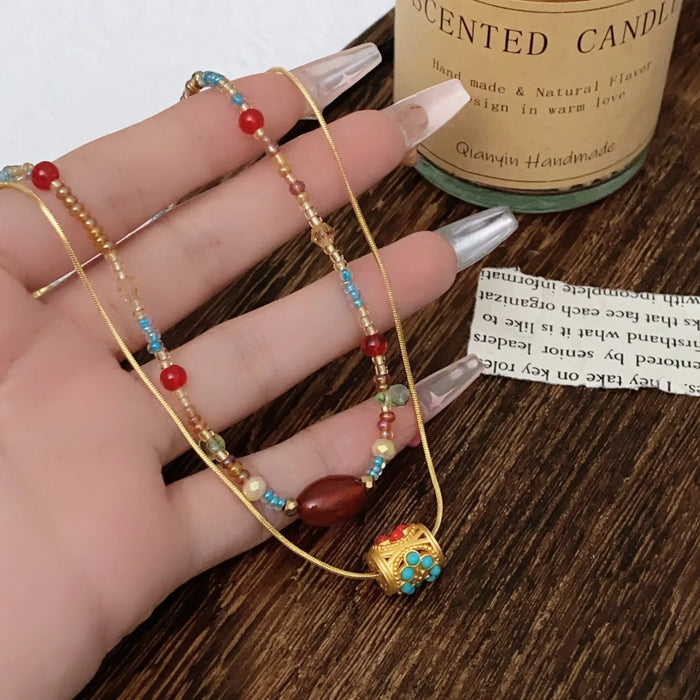 Wholesale Red agate bead necklace, vintage exquisite sweater chain, niche light luxury necklace