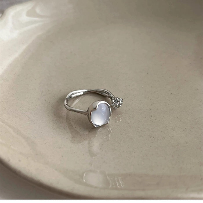 Wholesale White Chalcedony Flower Ring Women's Light Luxury Double Layer