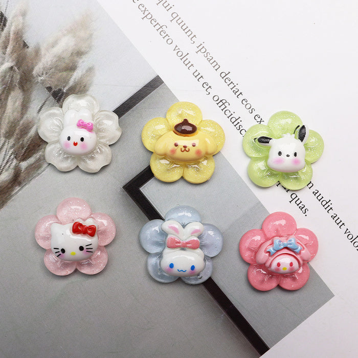 Wholesale 10PCS Cartoon Puppy Rabbit Transparent Flower Resin Diy Decorative Patch Accessories JDC-FK-YaoL025