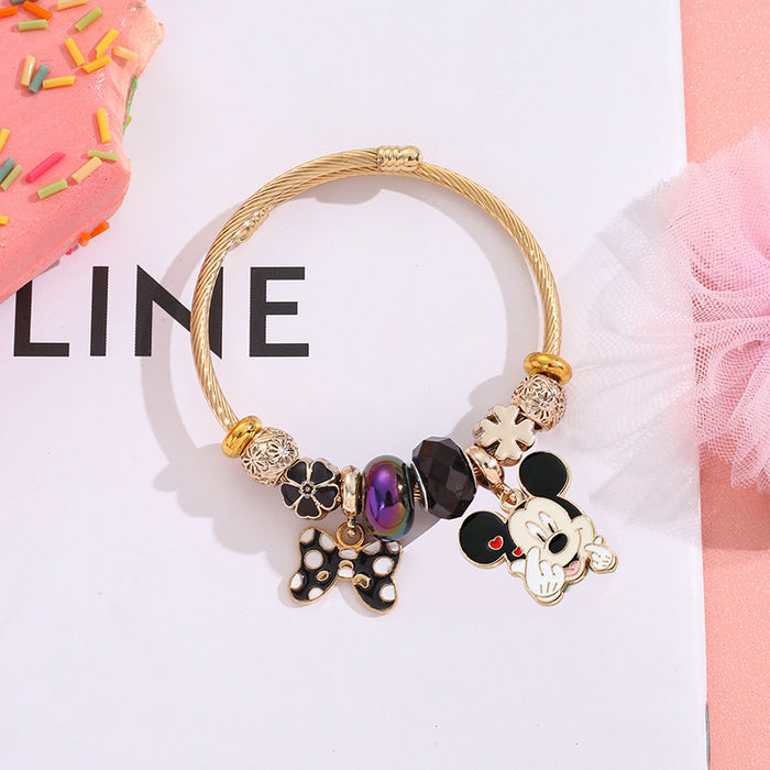 Wholesale Stainless Steel Cartoon Pendant Couple Bracelet Adjustable Open Design Boutique Resale Jewelry