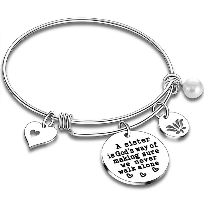 Wholesale Circular hanging tag bracelet, stainless steel heart engraved lettering pendant, round adjustable steel pearl pendant bracelet