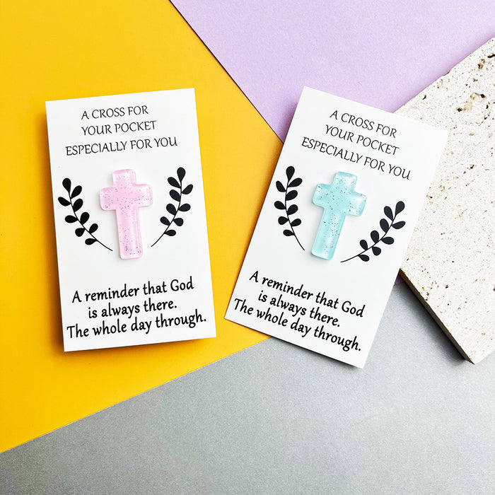 Wholesale Resin 6-color glitter cross pocket Decorations hug card