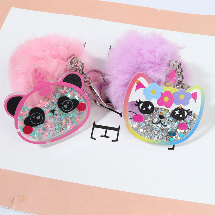 Wholesale Cat Panda Keychain Customized Anime Quicksand Cartoon Pendant Plush Pendant Factory Direct
