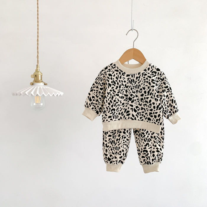 Wholesale Cute Leopard Print Sweatshirt Pure Cotton Long Sleeve Baby Clothes Suit JDC-BC-WeiNiS007