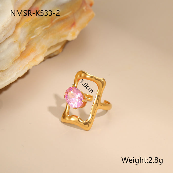 Wholesale Geometric pink zircon stainless steel ring